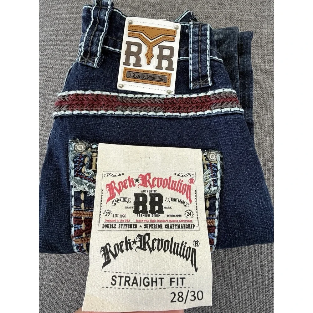 NWT Rock Revolution RR Straight Fit Jeans Men's 28x30 Dark Wash Denim